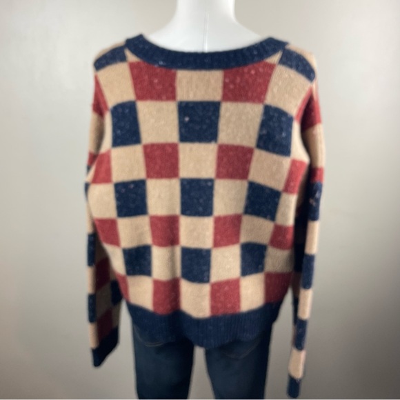 Madewell Red and Blue Checkered Cardigan size large funky 80s eclectic grandpa - Picture 5 of 8